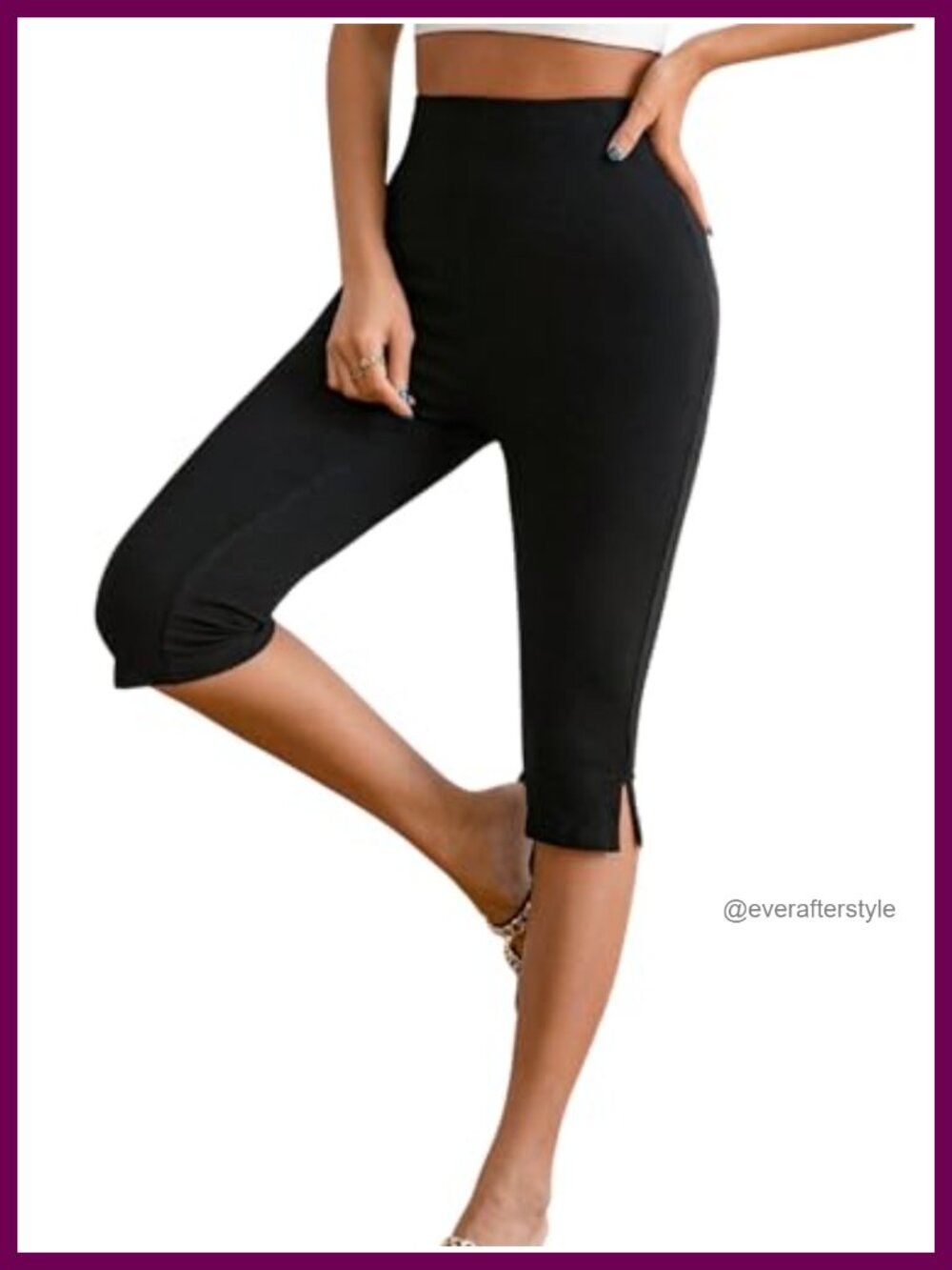 High Waisted Capri Leggings with Tummy Control & Side Slit, Yoga Pants
